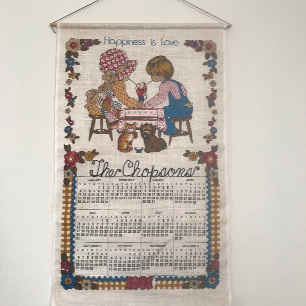 Vintage 1981 linen fabric calendar